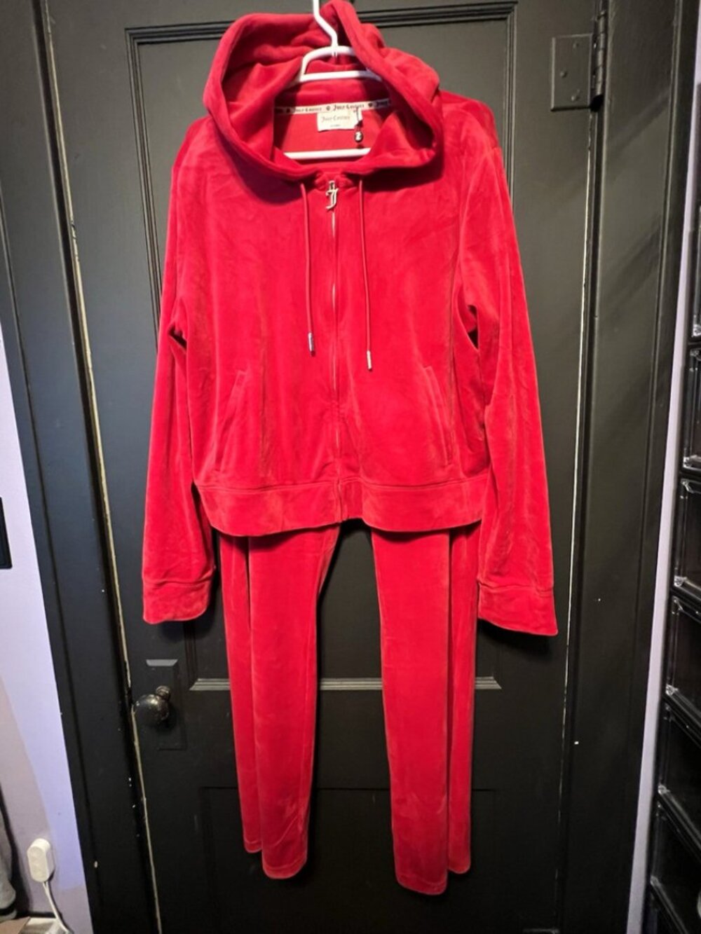 Juicy Couture Red Velour 2pc Tracksuit Set 1X Full Zip Hoodie Pants